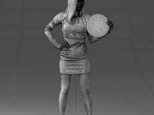 000260 Young Female DJ with Vinyl Record and Headphones 0328 3dp 3D Print Model