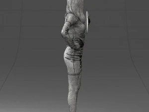 000260 Young Female DJ with Vinyl Record and Headphones 0328 3dp 3D Print Model