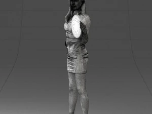 000260 Young Female DJ with Vinyl Record and Headphones 0328 3dp 3D Print Model