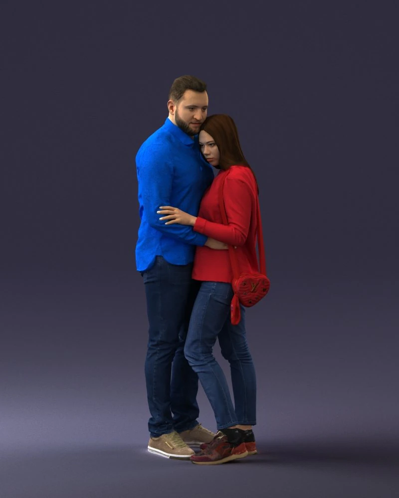000258 Young Couple Hugging 0316 3D Model .c4d .max .obj .3ds .fbx .stl .blend 