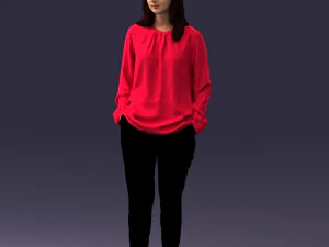 000256 Woman in Red Blouse and Black Pants 0228 3D Model