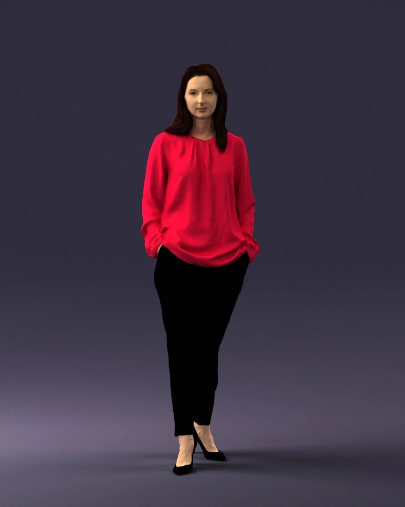 000256 Woman in Red Blouse and Black Pants 0228 3dp 3D Print Model .c4d .max .obj .3ds .fbx .stl .blend 