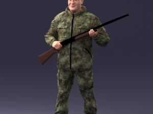 000255 Hunter in Camouflage with Rifle 0226 3D Model
