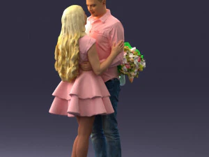 000252 Casal em pose rom&acirc;ntica Homem segurando flores 0211 Modelo 3D