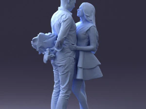000252 Casal em pose rom&acirc;ntica Homem segurando flores 0211 Modelo 3D