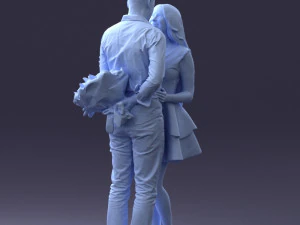 000252 Casal em pose rom&acirc;ntica Homem segurando flores 0211 Modelo 3D