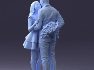 000252 Casal em pose rom&acirc;ntica Homem segurando flores 0211 Modelo 3D