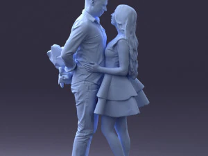 000252 Casal em pose rom&acirc;ntica Homem segurando flores 0211 Modelo 3D