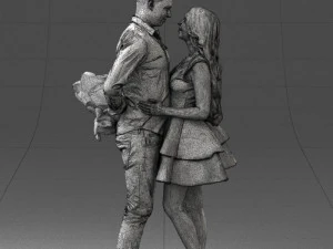 000252 Casal em pose rom&acirc;ntica Homem segurando flores 0211 Modelo 3D