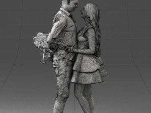 000252 Casal em pose rom&acirc;ntica Homem segurando flores 0211 Modelo 3D