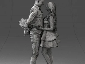 000252 Casal em pose rom&acirc;ntica Homem segurando flores 0211 Modelo 3D