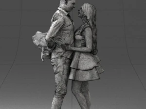000252 Casal em pose rom&acirc;ntica Homem segurando flores 0211 Modelo 3D