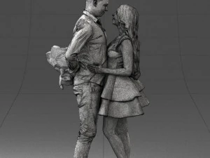 000252 Casal em pose rom&acirc;ntica Homem segurando flores 0211 Modelo 3D