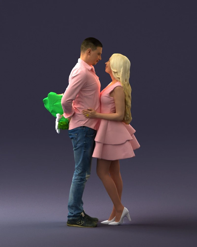 000252 Couple in Romantic Pose Man Holding Flowers 0211 3dp 3D Print Model .c4d .max .obj .3ds .fbx .stl .blend 