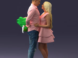000252 Couple in Romantic Pose Man Holding Flowers 0211 3dp 3D Print Model