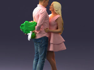 000252 Couple in Romantic Pose Man Holding Flowers 0211 3dp 3D Print Model