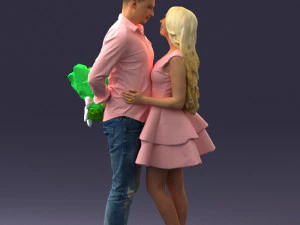 000252 Couple in Romantic Pose Man Holding Flowers 0211 3dp 3D Print Model