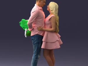 000252 Couple in Romantic Pose Man Holding Flowers 0211 3dp 3D Print Model