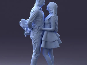 000252 Couple in Romantic Pose Man Holding Flowers 0211 3dp 3D Print Model