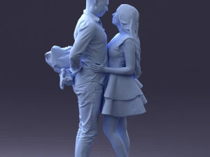 000252 Couple in Romantic Pose Man Holding Flowers 0211 3dp 3D Print Model