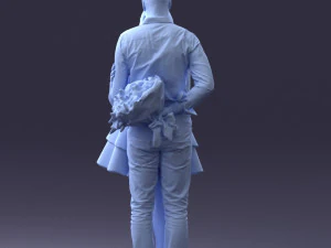 000252 Couple in Romantic Pose Man Holding Flowers 0211 3dp 3D Print Model