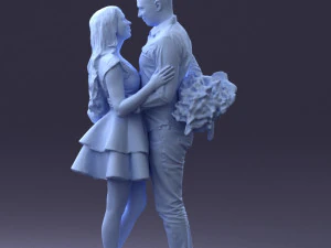 000252 Couple in Romantic Pose Man Holding Flowers 0211 3dp 3D Print Model