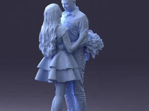 000252 Couple in Romantic Pose Man Holding Flowers 0211 3dp 3D Print Model