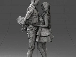 000252 Couple in Romantic Pose Man Holding Flowers 0211 3dp 3D Print Model
