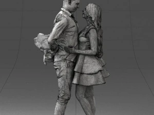 000252 Couple in Romantic Pose Man Holding Flowers 0211 3dp 3D Print Model