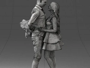 000252 Couple in Romantic Pose Man Holding Flowers 0211 3dp 3D Print Model