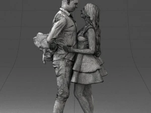 000252 Couple in Romantic Pose Man Holding Flowers 0211 3dp 3D Print Model