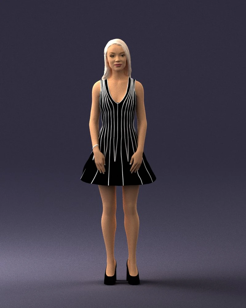 000268 Woman in Striped Dress 0604 3D Model .c4d .max .obj .3ds .fbx .stl .blend 