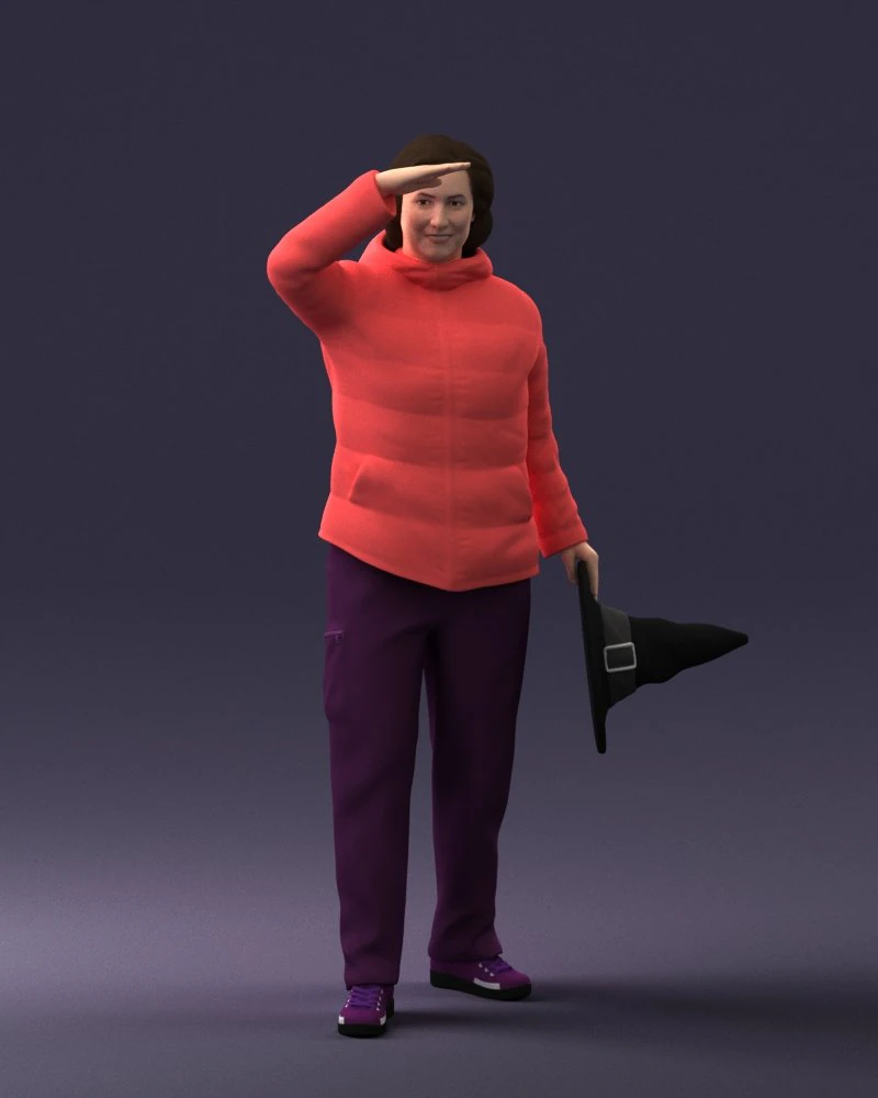 000240 Woman in Casual Jacket Holding a Witch Hat 0111 3D Model .c4d .max .obj .3ds .fbx .stl .blend 
