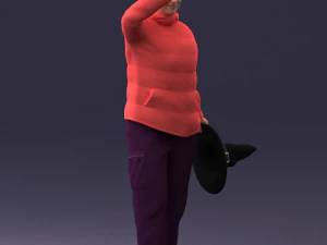 000240 Woman in Casual Jacket Holding a Witch Hat 0111 3D Model