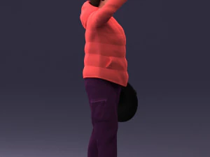 000240 Woman in Casual Jacket Holding a Witch Hat 0111 3D Model