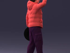 000240 Woman in Casual Jacket Holding a Witch Hat 0111 3D Model