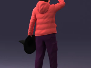 000240 Woman in Casual Jacket Holding a Witch Hat 0111 3D Model