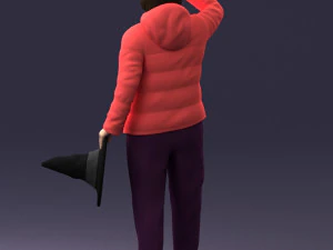000240 Woman in Casual Jacket Holding a Witch Hat 0111 3D Model