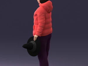 000240 Woman in Casual Jacket Holding a Witch Hat 0111 3D Model