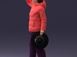 000240 Woman in Casual Jacket Holding a Witch Hat 0111 3D Model
