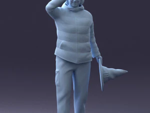 000240 Woman in Casual Jacket Holding a Witch Hat 0111 3D Model