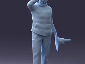 000240 Woman in Casual Jacket Holding a Witch Hat 0111 3D Model
