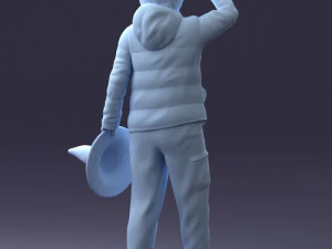 000240 Woman in Casual Jacket Holding a Witch Hat 0111 3D Model