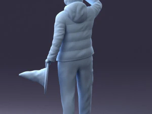 000240 Woman in Casual Jacket Holding a Witch Hat 0111 3D Model