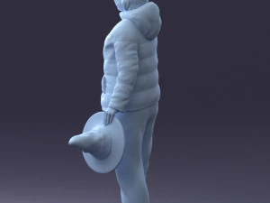 000240 Woman in Casual Jacket Holding a Witch Hat 0111 3D Model