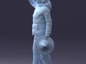000240 Woman in Casual Jacket Holding a Witch Hat 0111 3D Model