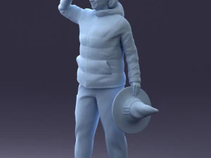 000240 Woman in Casual Jacket Holding a Witch Hat 0111 3D Model