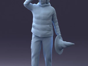 000240 Woman in Casual Jacket Holding a Witch Hat 0111 3D Model