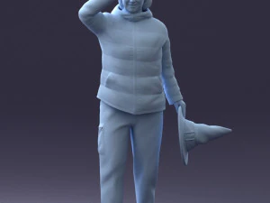 000240 Woman in Casual Jacket Holding a Witch Hat 0111 3D Model