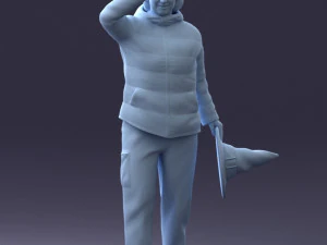 000240 Woman in Casual Jacket Holding a Witch Hat 0111 3D Model